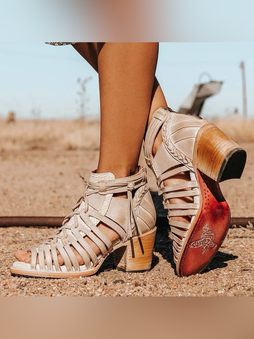 Free Bird Waze Woven Peep-Toe Block Heel Sandal Size 7